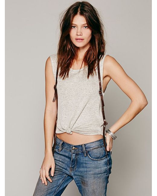 Free People Brown Womens Leather Harness Vest