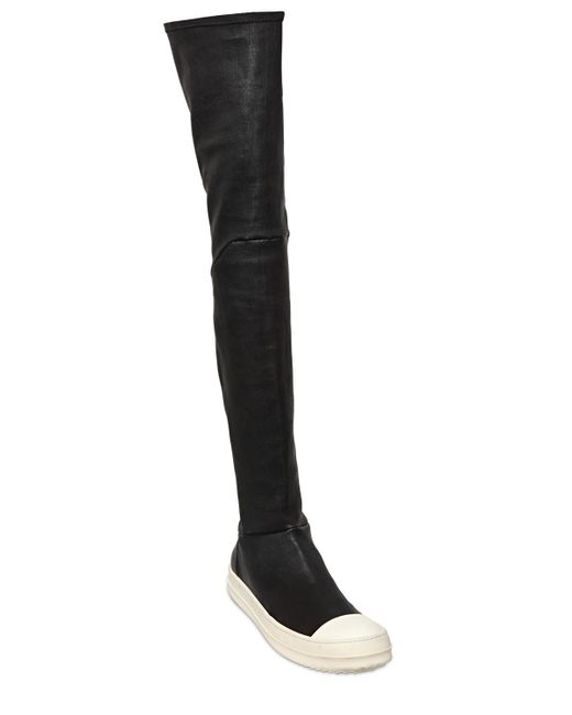 Rick Owens Black Over The Knee Stretch Leather Sneakers