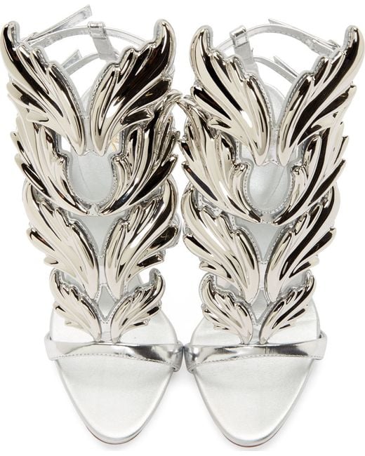 Giuseppe Zanotti Metallic Silver Leather Wing Decal Kanye West Edition Stilettos