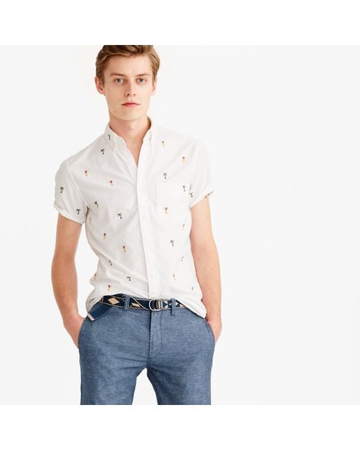 J.Crew White Short-sleeve Oxford Shirt With Embroidered Palm Trees for men