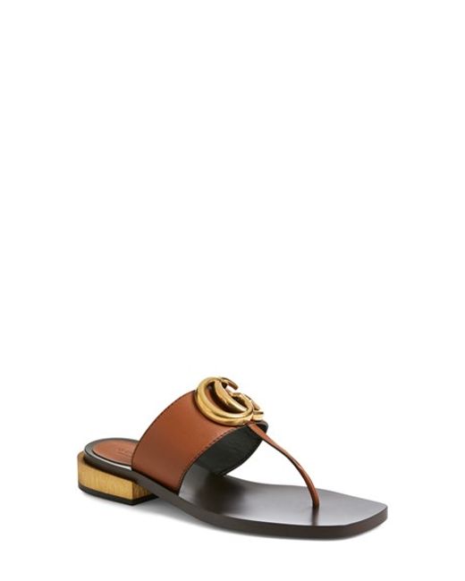Gucci Marmont Leather Sandals in Brown (BROWN LEATHER) | Lyst