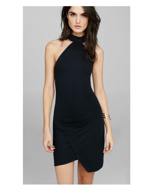 Box black halter dress with scalloped hemi