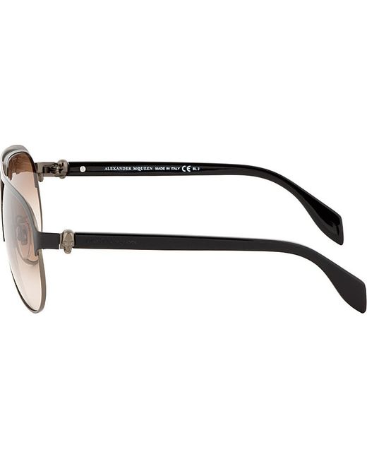 Alexander McQueen Black and Gunmetal Skull Aviator Sunglasses for men
