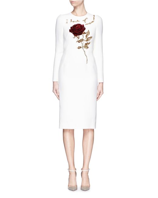 Dolce & Gabbana White 'i Love You Mamma' Rose Sequin Appliqué Virgin Wool Dress