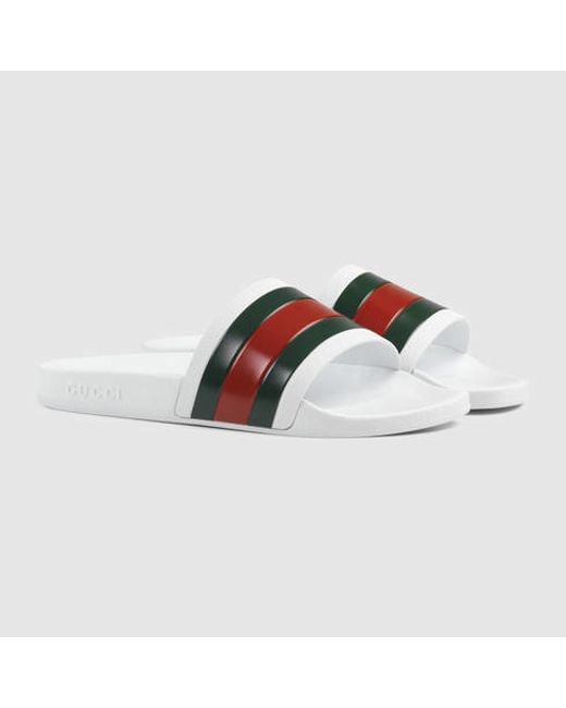 Gucci Striped Rubber Slides in Green for Men (white rubber) | Lyst