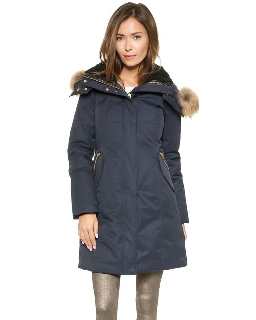 Mackage Harlin Mid Length Winter Down Coat With Fur Trim In Ink in Blue