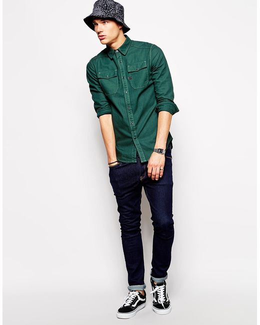 G-Star RAW G Star Denim Shirt Landoh 2 Pocket Colour Wash in Green for Men  | Lyst