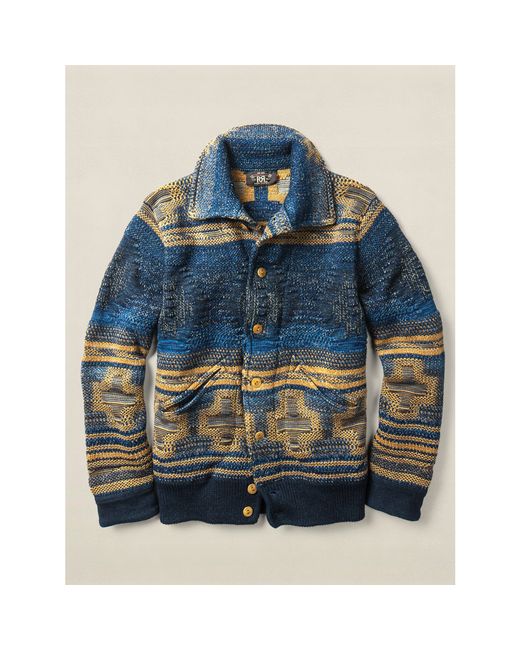 RRL Indigo Cotton Sweater Jacket in Blue for Men | Lyst