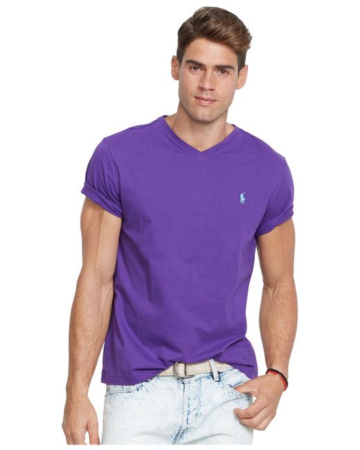 Polo Lauren Jersey V-neck T-shirt in Purple | Lyst