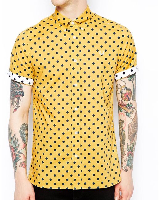 Fred Perry Yellow Shirt with Polka Dot for men