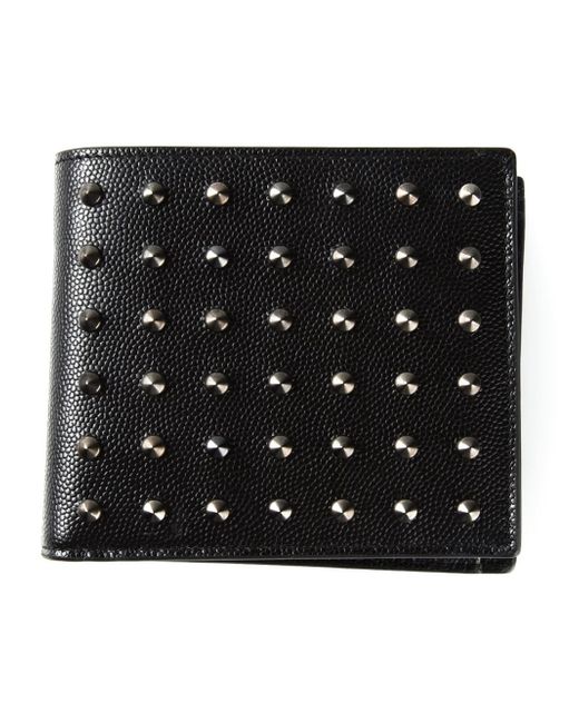 小物 SAINT LAURENT studs compact wallet black Tiny Cassandre Fragments leather card holder in black - Saint