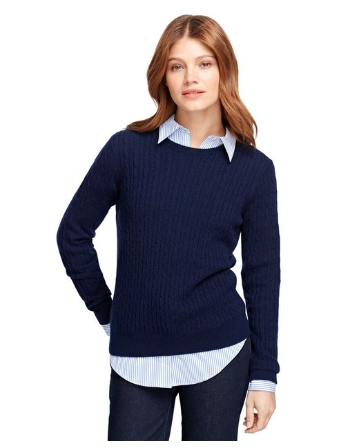 Brooks brothers Cashmere Cable Crewneck Sweater in Blue (Navy) - Save ...