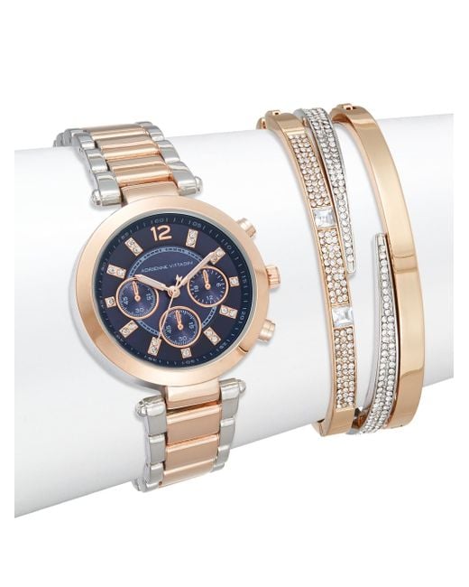 Adrienne Vittadini Glitz Two tone Bracelet Watch Set in Pink Lyst