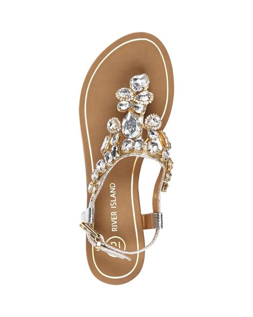 River Island Silver Gemstone Embellished Sandals in Metallic | Lyst UK