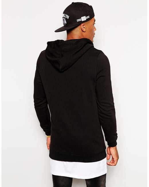 Longline black hoodie mens clearance