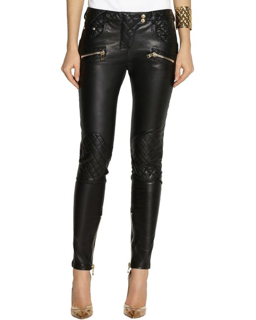 Balmain Quilted Leather Skinny Pants in 