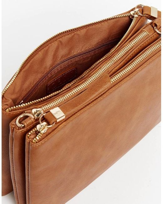Oasis Brown Triple Compartment Cross Body Bag
