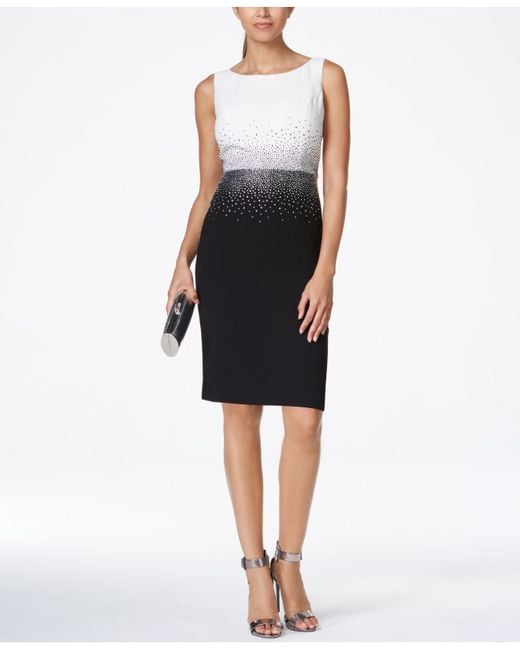 Calvin Klein Black Colorblocked Rhinestone Sheath Dress