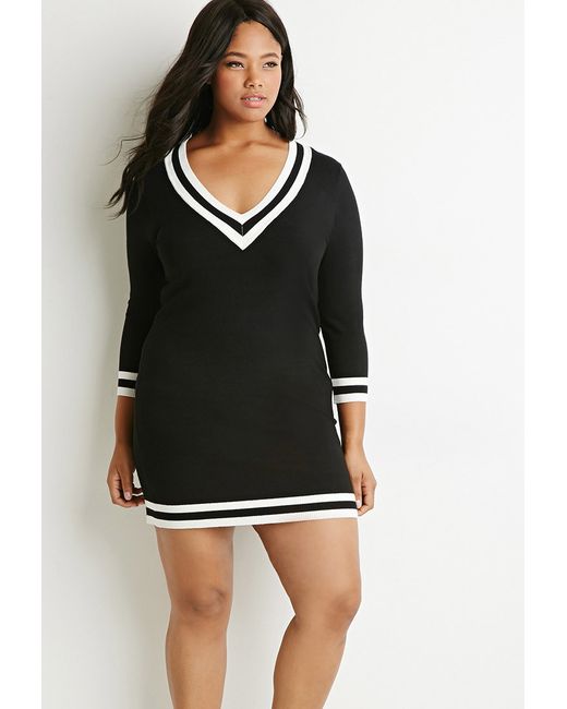 Plus Size Varsity-striped Sweater Dress 