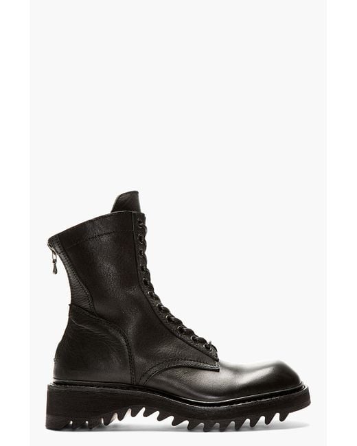 Julius Black Leather Zipped Combat Boots for men