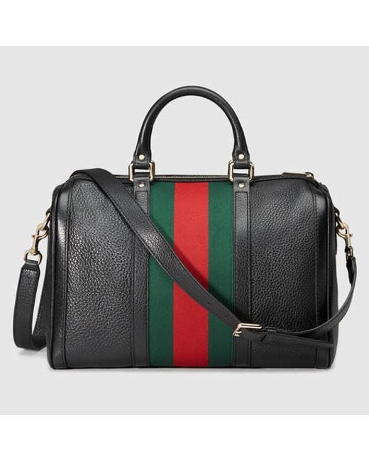 Gucci Black Vintage Web Leather Boston Bag