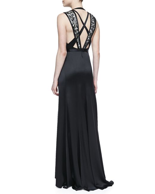 J. mendel Sleeveless Gown with Laceoverlay Bodice in Black Save 65