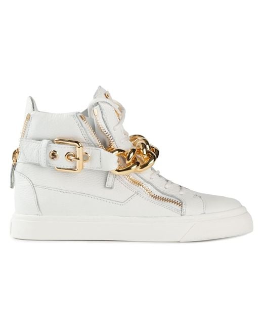 Giuseppe Zanotti Gold Chain Sneakers in White | Lyst