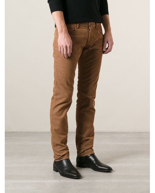 Armani Jeans Corduroy Slim Fit Trousers in Brown for Men | Lyst