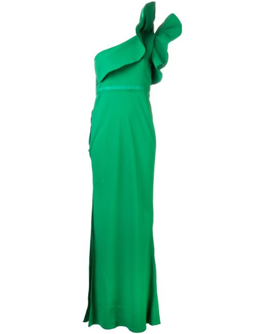 Lanvin Green One Shoulder Robe Dress