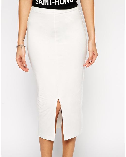 ASOS White Midi Pencil Skirt With Front Split