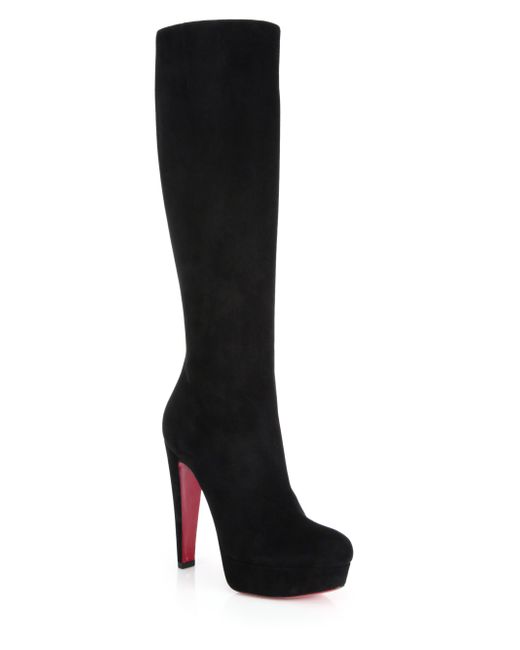 Christian Louboutin Black Leather Lady Platform Knee High Boots Size 37.5  Christian Louboutin