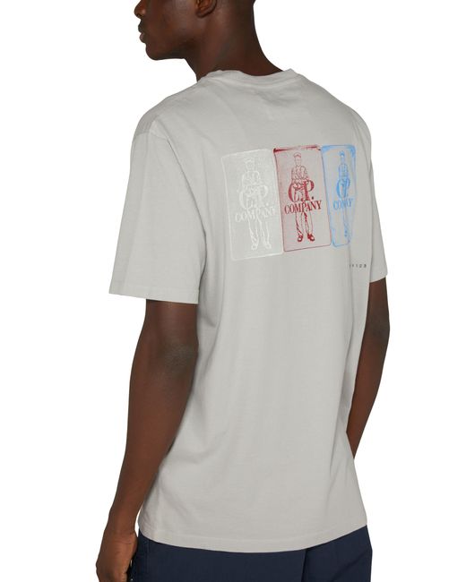 T-shirt en jersey de coton fin 24/1 artisanal avec motif trois cartes C P Company pour homme en coloris Gray