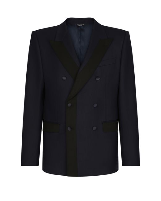 Dolce & Gabbana Blue Double-breasted Stretch Wool Sicilia-fit Jacket for men
