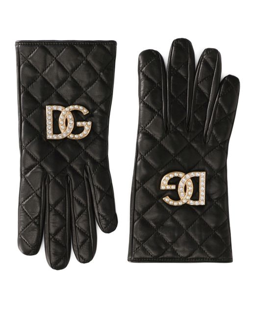 Dolce & Gabbana Black Gesteppte Handschuhe aus Nappaleder