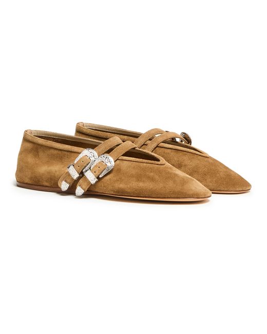 Le Monde Beryl Claudia Buckled Strap Leather Ballet Flats in Brown | Lyst