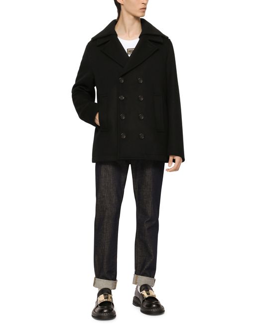 Dolce & Gabbana Black Wool And Cashmere Peacoat for men