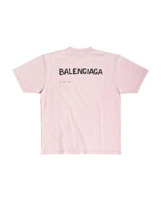 Balenciaga Pink Hand Drawn T-shirt Large Fit