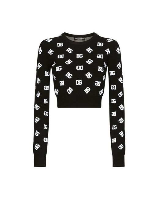 Dolce & Gabbana Black Cropped Viscose Jacquard Sweater