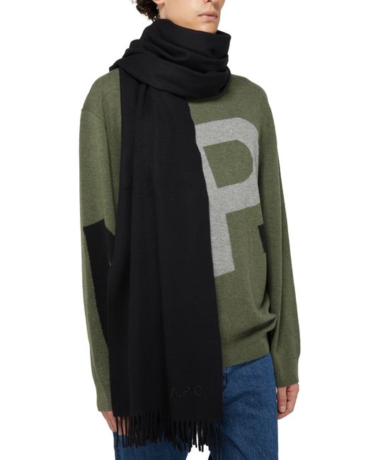 A.P.C. Black Alix Brodee Scarf With Fringes for men