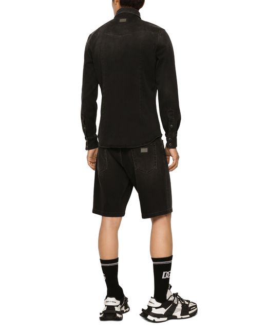Dolce & Gabbana Stretch-Shorts aus grauem Washed-Denim in Black für Herren