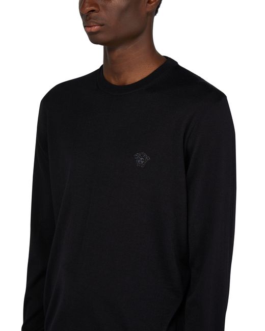 Versace Black Embroidered Medusa Logo Jumper for men