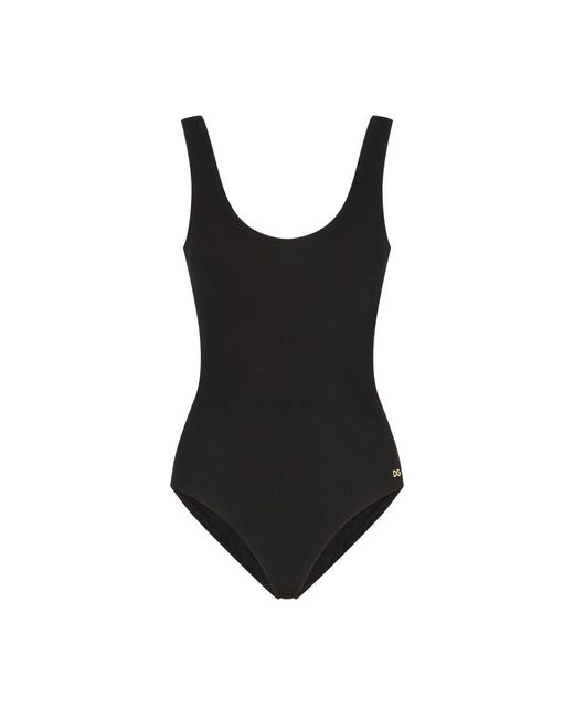 Dolce & Gabbana Black Logo-Tag Scoop-Back Swimsuit