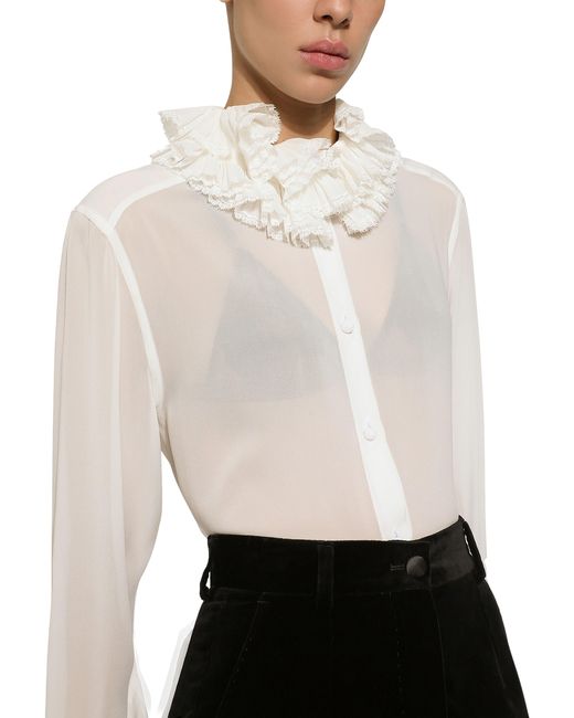 Dolce & Gabbana White Georgette Shirt With Pleated Cuffs