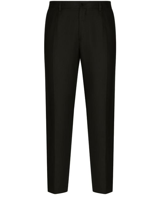 Dolce & Gabbana Black Linen Pants With Logo Label for men