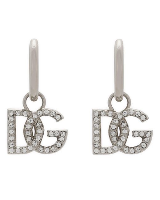 Dolce & Gabbana Black Creole Earrings With Logo Pendant
