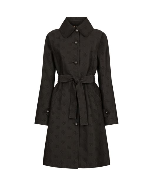 Dolce & Gabbana Black Quilted Jacquard Trench Coat With Dg Logo