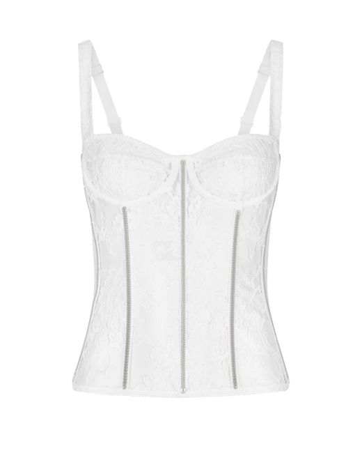 Dolce & Gabbana White Lace Lingerie Bustier With Straps