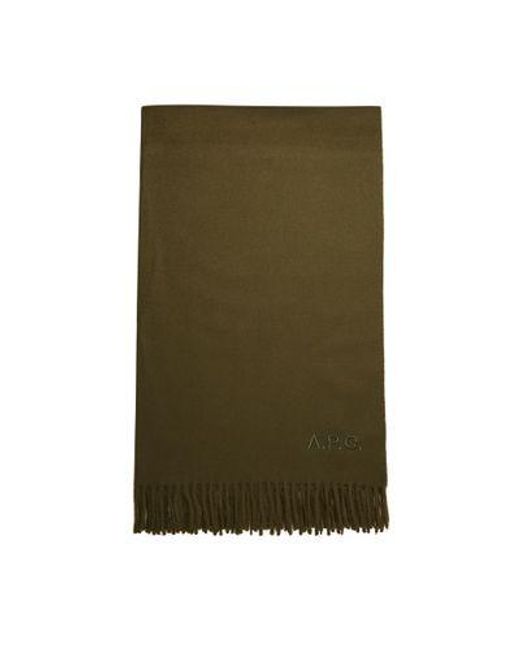 A.P.C. Green Alix Brodee Scarf With Fringes for men