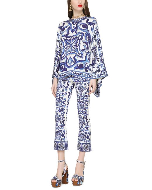 Dolce & Gabbana Blue Silk-blend Majolica Print Top