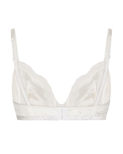 Dolce & Gabbana Natural Soft-Cup Satin Bra With Lace Detailing